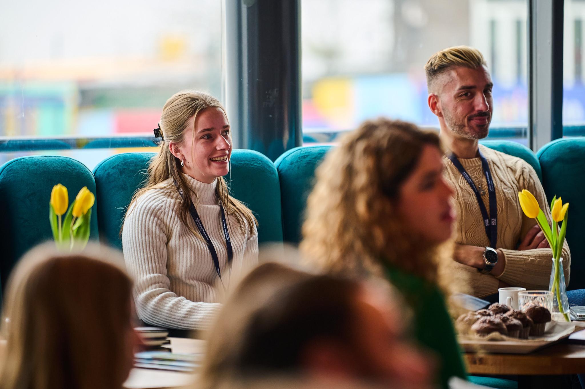 Sanne van Herwijnen (l) with Achilleas Psyllidis during the Smart and SHARED Cities Symposium