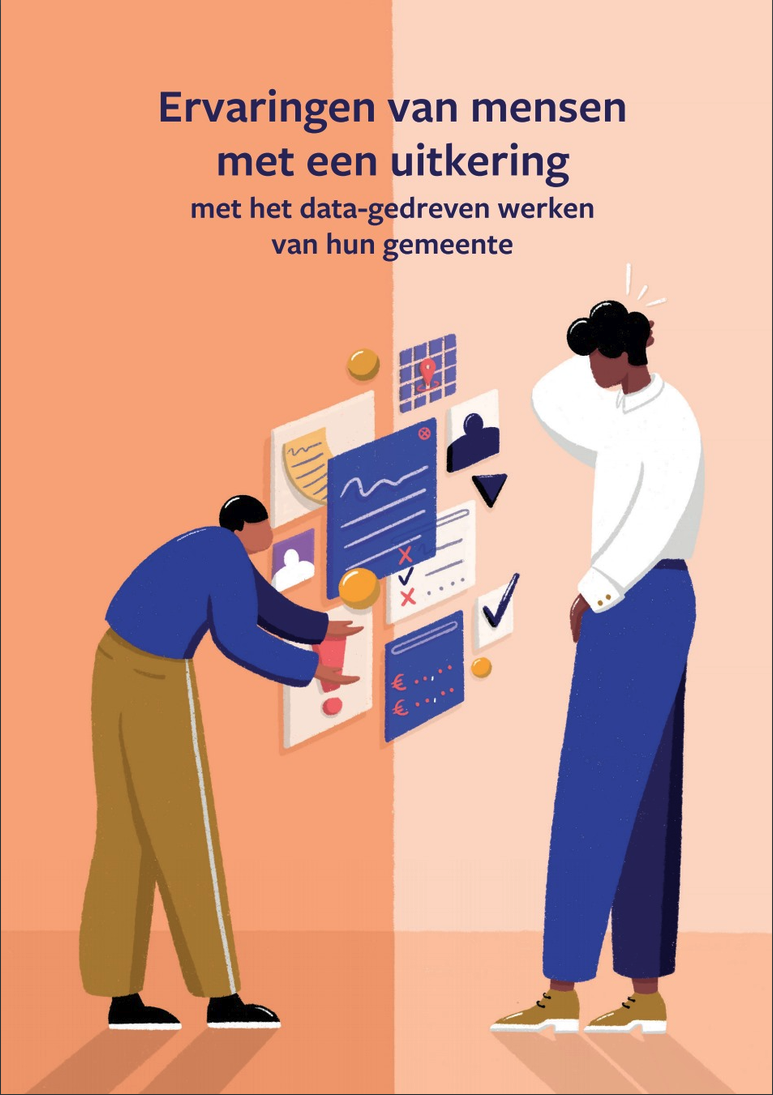 voorblad van de uitgave. een oranje achtergrond met daarvoor twee personen afgebeeld. een persoon kijkt vragen, de ander legt iets uit aan de hand van grafieken en data