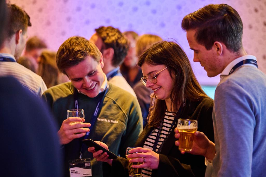 Students enjoying a beer