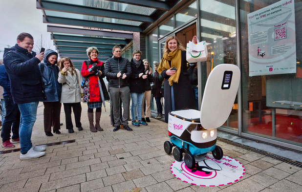 Self-driving Robot Rosie in front of people