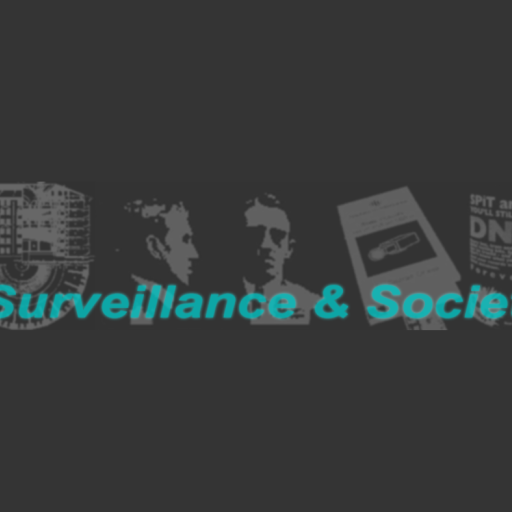 Text "Surveillance & Society" with in the background images of a building, two people and two report.