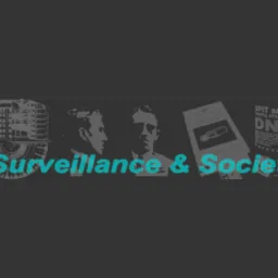 Text "Surveillance & Society" with in the background images of a building, two people and two report.